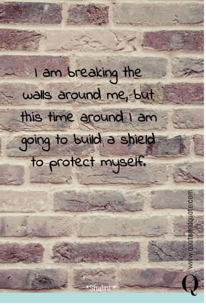 

I am breaking the walls around me, but this time around I am going to build a shield to protect myself. 