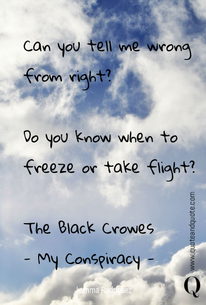 Can you tell me wrong from right?

Do you know when to freeze or take flight?

The Black Crowes
- My Conspiracy -