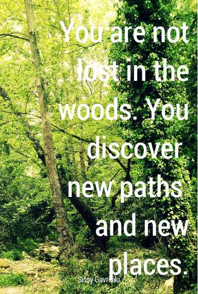 You are not lost in the woods. You discover 
new paths 
and new places.  