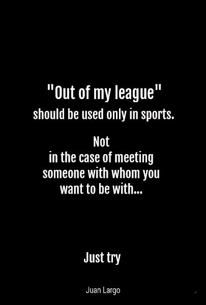 "Out of my league" should be used only in sports.
 Not 
in the case of meeting someone with whom you want to be with... Just try